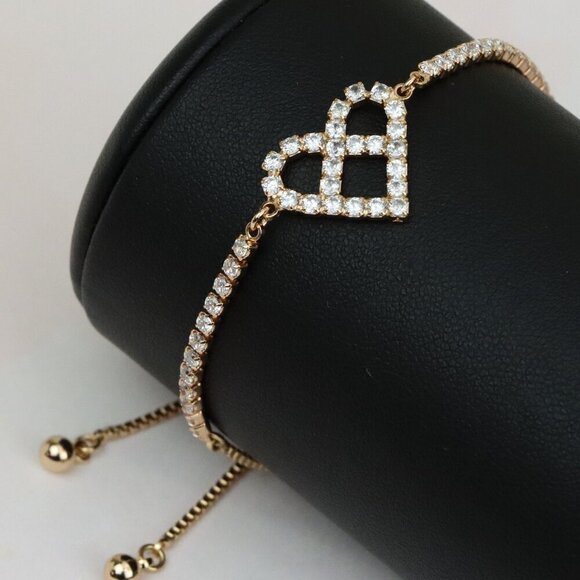 Sparkling Heart Design Adjustable Rose Gold Bracelet for Women, XPAB0637 - Picture 1 of 11